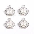 Detailed view of silver crown pendants with white pearls and sparkling rhinestones - Silver Pearl Crown Style A (px0912-4)