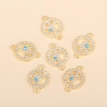 Dettaglio di 6 ciondoli occhio turco dorati con strass per creazione di gioielli fai-da-te - Stile Malocchio Blu Scuro (px0926-4)