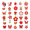 30er-Set rote Emaille-Anhänger mit Schmetterlingen und Blumen für DIY-Schmuckherstellung - Roter Stil