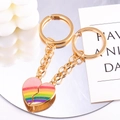 Close-up of rainbow heart magnetic split keychains with glitter and gold plating - Rainbow Stripe Style (px0958-2)