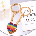 Detail of glitter heart magnetic keychains with Best Friends engraving on mirror surface - Best Friends Glitter Style (px0958-3)