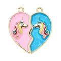 Detailed close-up of magnetic heart-shaped unicorn friendship pendants with glitter enamel - Unicorn Splittable Heart (px0949-3)
