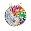 Detail of Yin Yang Best Friends pendant with rainbow hexagonal sequins and red crystals - Yin Yang Rainbow Sequin (px0949-4)