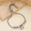 Bracciale regolabile in acciaio inossidabile argento con ciondolo a cuore scintillante - Doppio Cuore In Acciaio