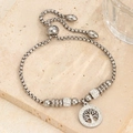Pulsera ajustable árbol de la vida en plata con cadena box y detalles de cristal brillante - Color Acero Cruz