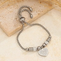 Bracciale in acciaio al titanio cuore albero della vita con strass e chiusura regolabile - Argento Cuore