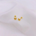 Golden titanium steel butterfly stud earrings with secure screw back on white silk - Butterfly Design / Sandblasted