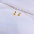 18K gold plated Fu character stud earrings with screw ball backs on white silk fabric - Lucky Character Style / Gold