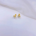 Elegant gold heart stud earrings with white pearl inlay and secure screw back closure - Mother of Pearl Texture / Heart Style