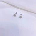 Macro shot of silver titanium steel stud earring with embossed Chinese Fu character - Lucky Character Style / Silver