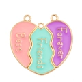 Three-piece gold heart puzzle pendant with pink green purple Best Friends Forever text - Best Friends Forever 3-Piece Heart (px0949-17)