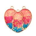 Three-piece Best Friends heart pendant in golden frame with orange-pink-blue glitter - Gradient Glitter 3-Piece Heart (px0949-18)