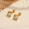Gold plated stainless steel square stud earrings with sparkling zircon stones - Gold White Zircon