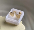 Golden rabbit ear studs with Luck engraving and secure screw back design - Gold Luck Rabbit