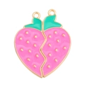 Pink strawberry best friends magnetic pendant with gold plating and enamel finish - Strawberry Style Splittable (px0949-6)