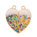Gold-tone magnetic heart pendant with white resin and colorful glitter for best friends - Colorful Sequin Heart (px0949-7)