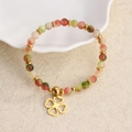 Pulsera de cuentas de piedra natural colorida con colgante de trébol dorado - Colgante de Trébol de Cuentas Multicolor (01)