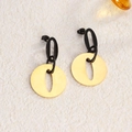 Pendientes colgantes ovalados en negro y oro con un diseño minimalista francés retro - Estilo de Colgante Geométrico Contraste Negro Oro (02 Oro)