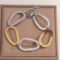 Pulsera de cadena bicolor plata y oro con anillos ovalados huecos geométricos - Estilo Ovalado Hueco Bicolor Oro Plata (02 Oro Blanco) / Bicolor Oro y Plata