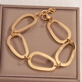Pulsera de eslabones gruesos dorados con anillos ovalados pulidos y cierre ajustable - Estilo de Eslabón Grande Ovalado Irregular (01 Dorado) / Dorado