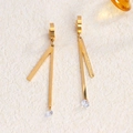 Gouden vintage titanium oorbellen met getextureerde staafjes en zirkonia steen - Strass Dubbele Staaf Lange Stijl (17 Goud)