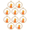 Set of 10 DIY autumn enamel maple leaf pendants with gold-plated hollow circular frames - Orange Maple Leaf Style (px0971-1)