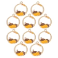 Detail of 10-piece gold acorn alloy pendants with orange enamel leaves for DIY jewelry - Brown Acorn Style (px0971-2)