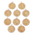 Lot de 10 pendentifs fleurs dorés avec strass brillants pour la création de bijoux DIY - Style Floral Rond (px1045-17)