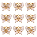 Detail of nine white enamel butterfly pendants with sparkling rhinestones for DIY jewelry - White