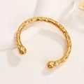 Minimalist 18K gold plated stainless steel open bangle with hammered texture design - Gold