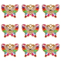 Macro detail of nine colorful enamel butterfly pendants with inlaid white rhinestones - Colorful