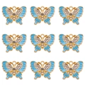 Detailed grid of blue enamel butterfly charms with crystal inlay for DIY jewelry making - Blue