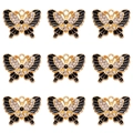 Macro detail of nine butterfly charms with rhinestones and black enamel for DIY jewelry - Black