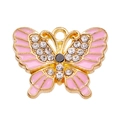 Detail of pink enamel butterfly charm with sparkling rhinestones and gold-plated edges - Pink