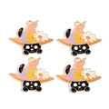 Enamel black cat pendants with orange witch hats and floral details for DIY jewelry making - Black Cat Witch Hat Style (px1005-1)
