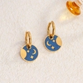 Gouden hemelse oorbellen met blauw emaille en patronen van zon, maan en ster - Blauwe Ster Maan Emaille Stijl (27 Goud)