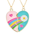 Magnetische BFF-hartkettingen met kleurrijke emaille regenboog en bloemmotieven - Rainbow Heart Daisy Style