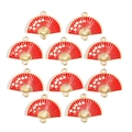 10er-Set rote Emaille-Fächer-Anhänger mit Pflaumenblüten für DIY-Schmuckherstellung - Rot