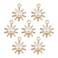Lot de 7 pendentifs tournesol dorés avec perle et strass pour création bijoux DIY - Style Rayon de Soleil (px1045-16)
