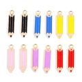 Set of 12 colorful pencil enamel charms with metal rings for creative DIY jewelry making - Random Mix