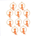 Set of 10 orange enamel fox pendants with gold plated circular frames for DIY jewelry crafts - Fox Style (px1023-1)