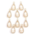 Lot de 10 pendentifs gouttes dorés ornés de strass et perles d'imitation blanches - Style Goutte d'Eau Perle (px1045-10)