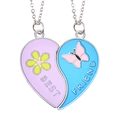 Detail van magnetische vlinderhart BFF-kettingen met bloemmotieven op zilveren kettingen - Purple Yellow Splicing Butterfly Flower Style