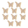 Lot de 10 breloques papillon dorées avec cristaux pour la création de bijoux DIY - Style Papillon Détaillé (px1045-22)