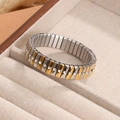 Lujoso brazalete elástico bicolor oro y plata con cristales brillantes para mujer - Fila Única de Diamantes de 12mm / Bicolor (Oro y Plata)