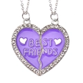 Detail van paarse BFF-hartkettingen met fonkelende steentjes en magnetisch gedeeld ontwerp - Rhinestone Edge Purple Best Friends Style
