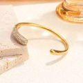 18K vergulde titanium stalen manchetarmband met fonkelende zirkoonstenen - Witte Zirkonia Goud