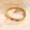 Pulsera elástica dorada con azulejos de esmalte de colores y diamantes de imitación - Estilo con Esmalte Colorido / Dorado