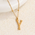 Collar de acero de titanio dorado con colgante de letra Y, textura de lava y cuentas de oro - Oro Y