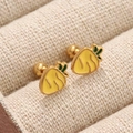 Pendientes de zanahoria con esmalte amarillo y hojas verdes en acero inoxidable - Par de Zanahorias Doradas